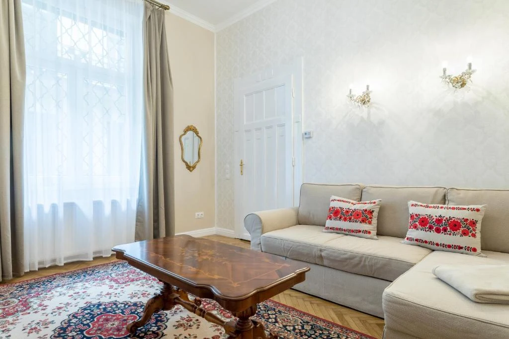Renovated Budapest heritage apartment living room